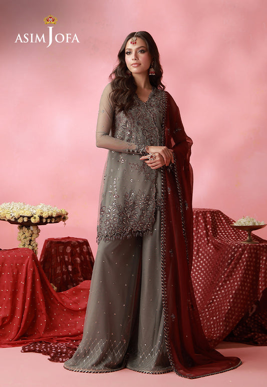 AJUFC-14 Embroidered Poly Net Unstitched 3 Pcs