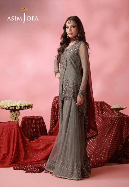 AJUFC-14 Embroidered Poly Net Unstitched 3 Pcs