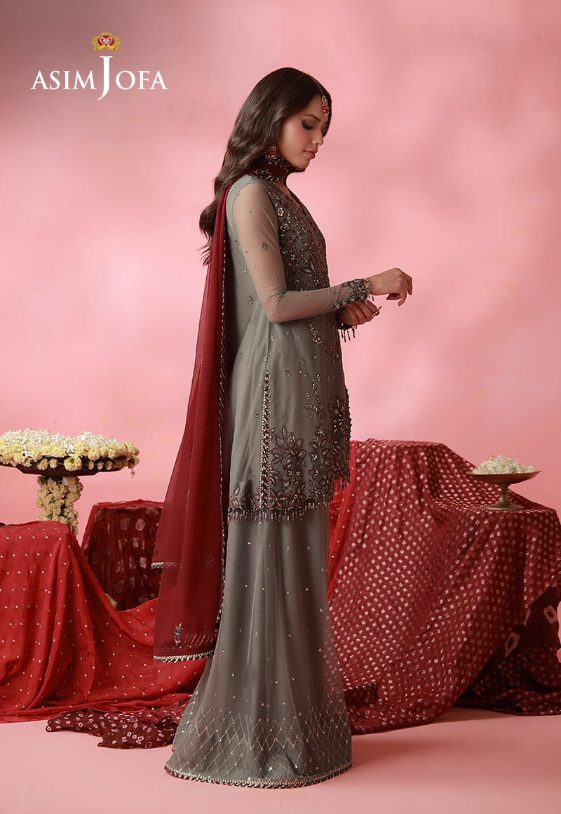 AJUFC-14 Embroidered Poly Net Unstitched 3 Pcs