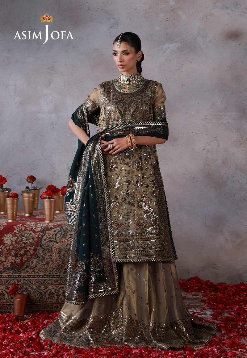 AJULN-19 Embroidered Zari Check Net Unstitched 3 Pcs