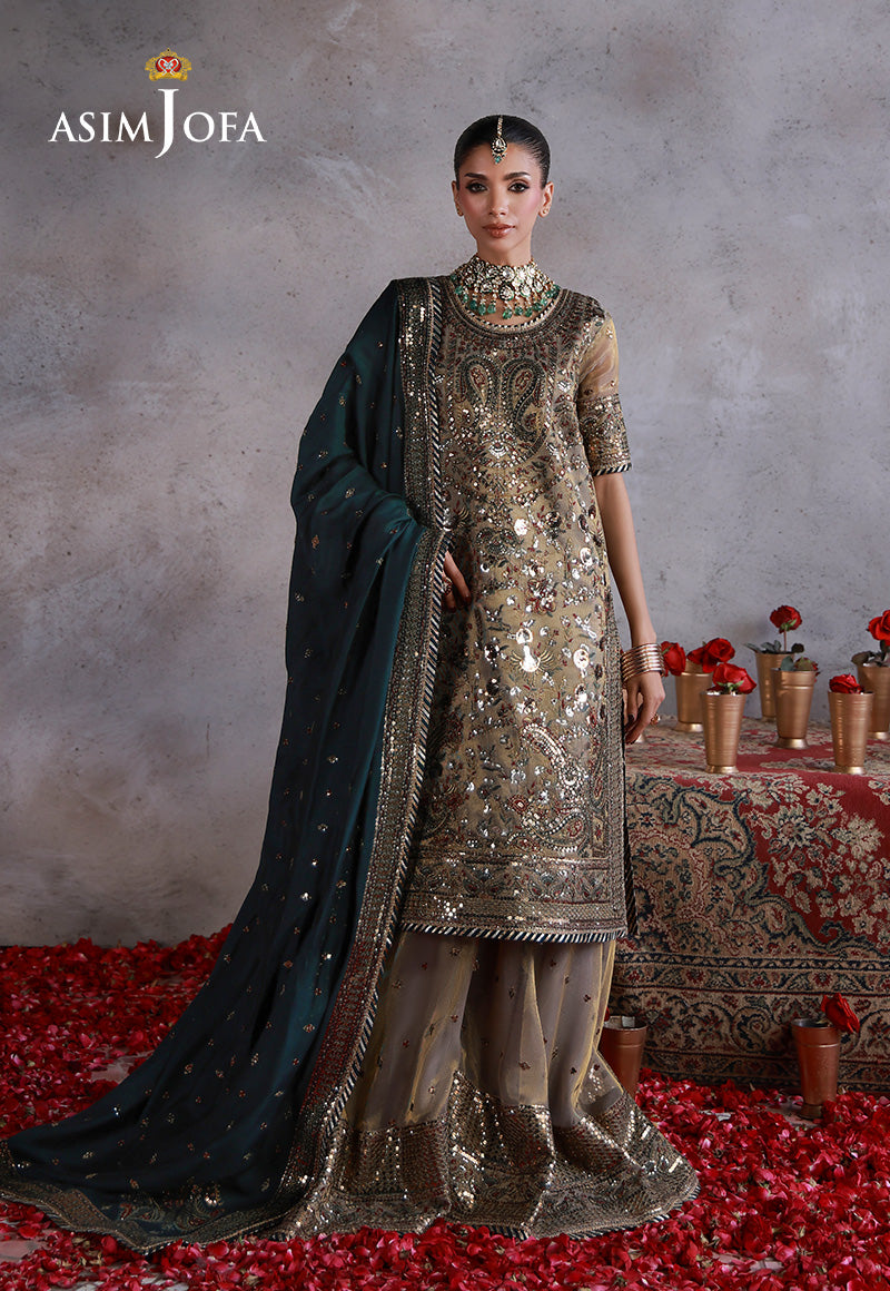 AJULN-19 Embroidered Zari Check Net Unstitched 3 Pcs