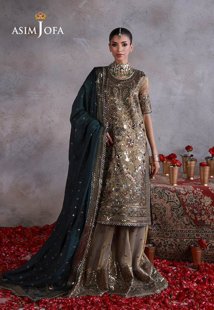 AJULN-19 Embroidered Zari Check Net Unstitched 3 Pcs