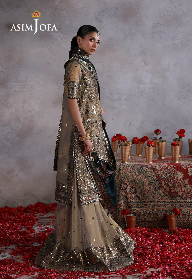 AJULN-19 Embroidered Zari Check Net Unstitched 3 Pcs