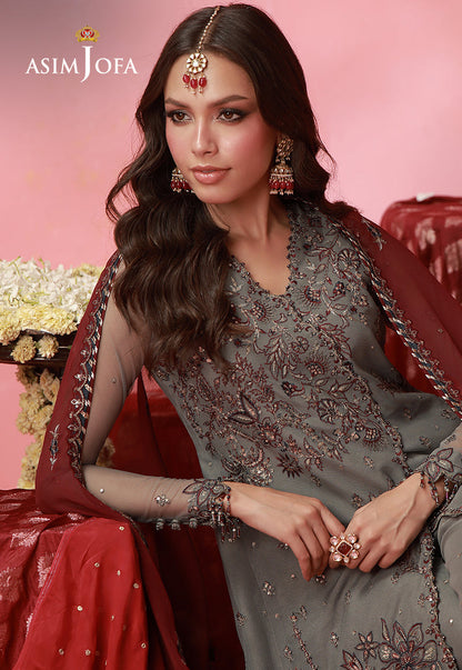 AJUFC-14 Embroidered Poly Net Unstitched 3 Pcs