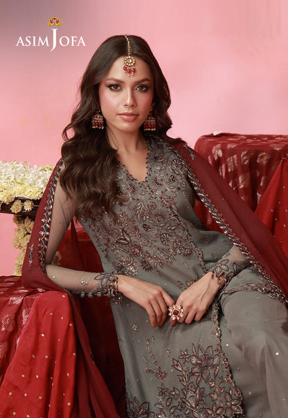 AJUFC-14 Embroidered Poly Net Unstitched 3 Pcs