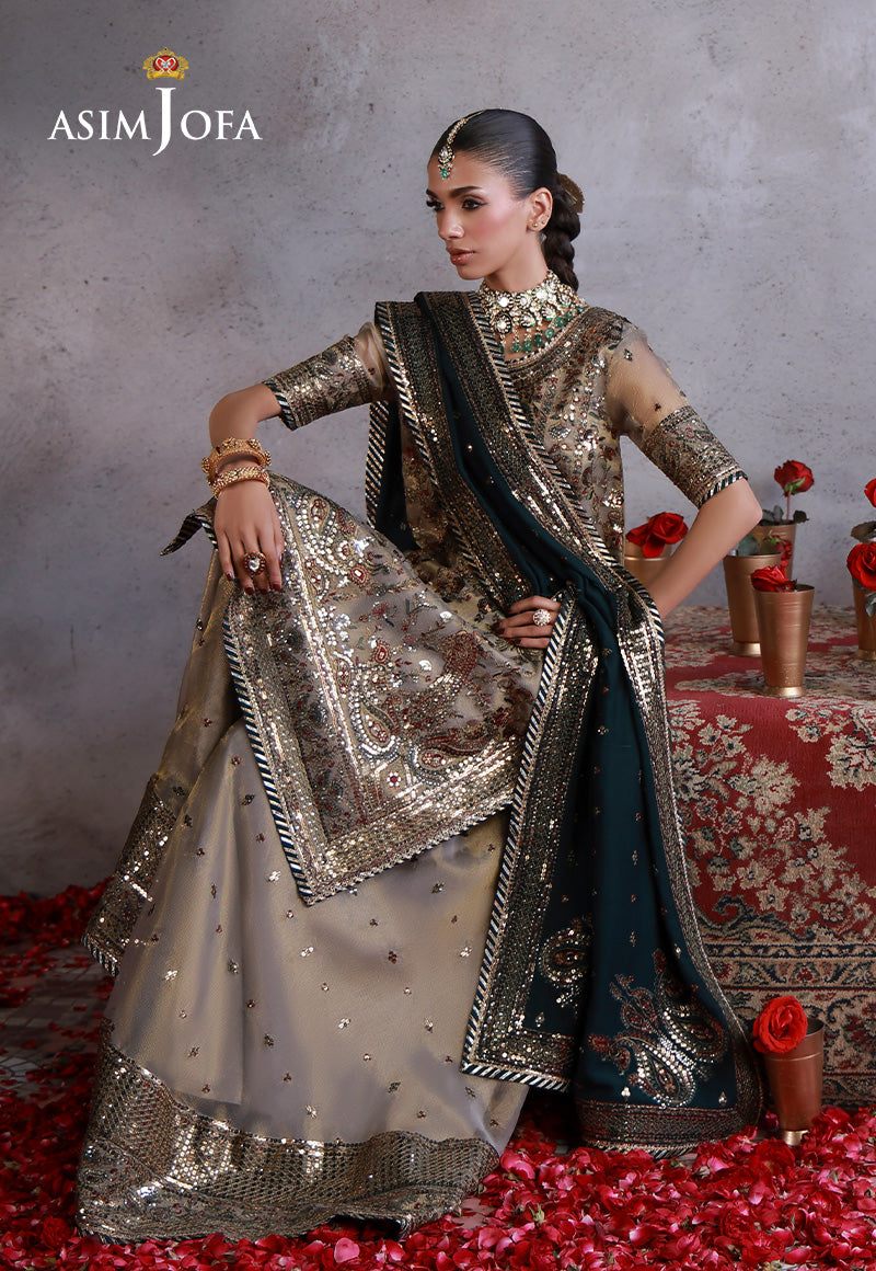 AJULN-19 Embroidered Zari Check Net Unstitched 3 Pcs