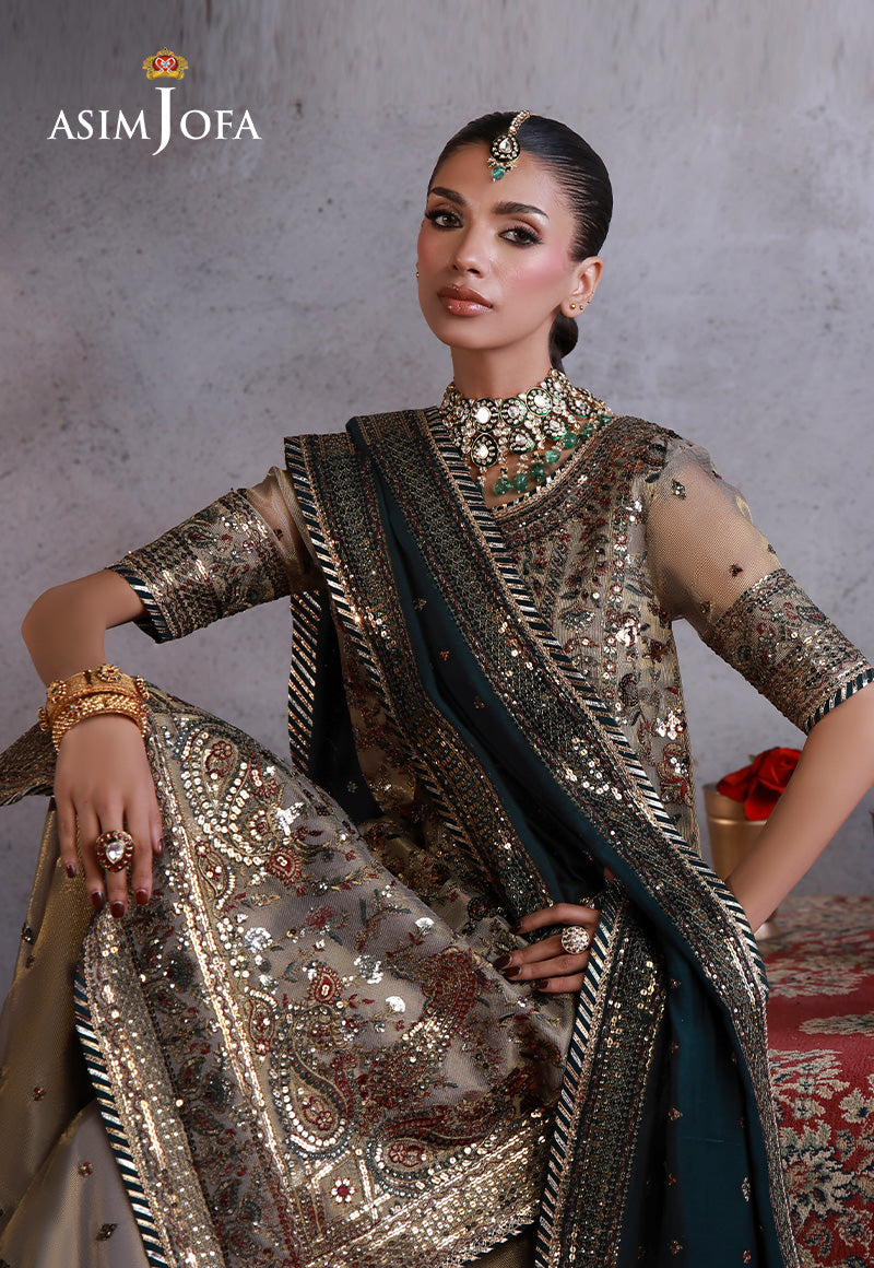 AJULN-19 Embroidered Zari Check Net Unstitched 3 Pcs