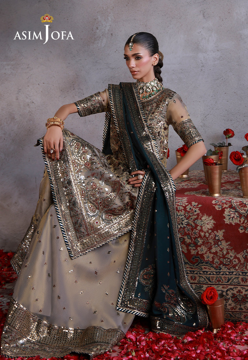 AJULN-19 Embroidered Zari Check Net Unstitched 3 Pcs