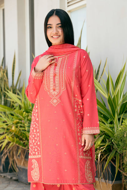 EMBROIDERED SHIRT AND PLAZZO TABEL PRINT 3 PCS SUIT SKU : T-SFC-028