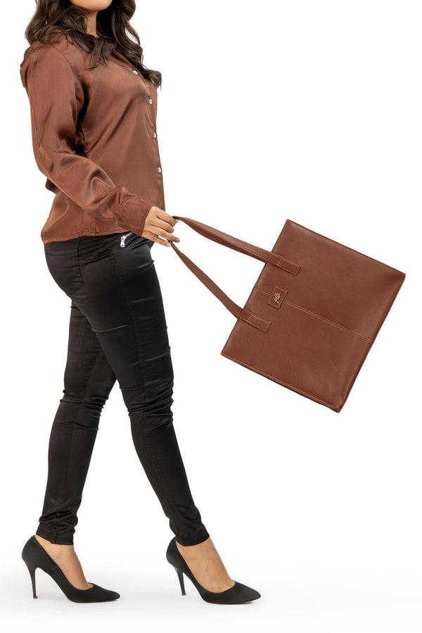 Everyday Women's Leather Zipper Tote Bag-Tan Brown