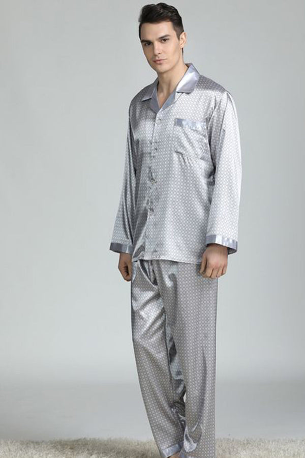 Studio By Arj Sebastian Men's Silky Satin Box Print pajama set pjs, satin, full sleeve