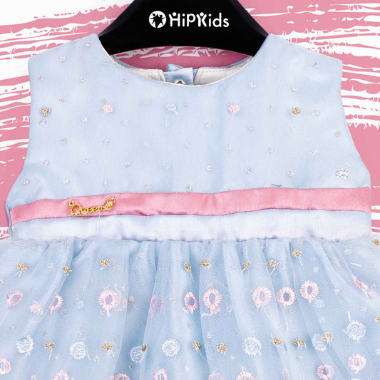 Baby Girl Blue Embroidered Fancy Toto Frock