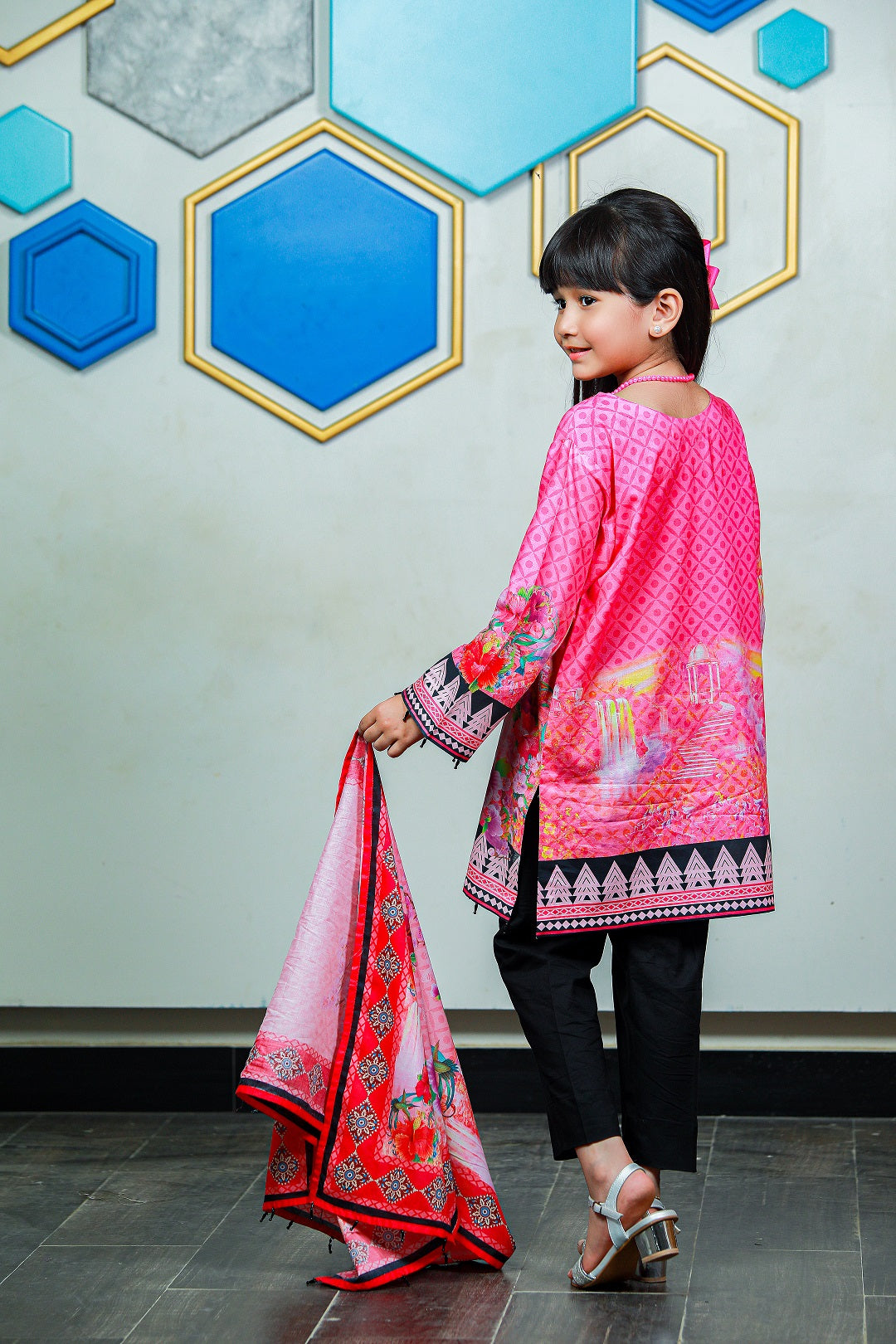 PRSDT-085 Digital Printed Embroidered Lawn Shirt, Dupatta & Cotton Trouser