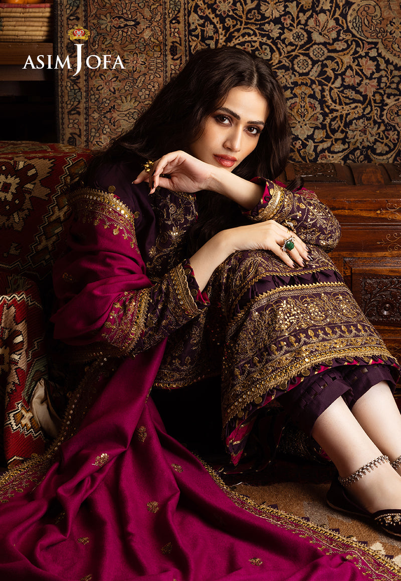 AJKT-05 EMBROIDERED SLUB RAW SILK 3 PCS