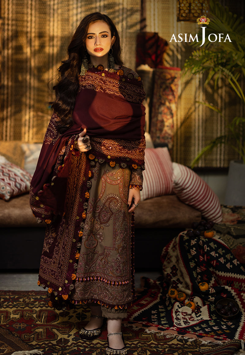 AJKT-11 EMBROIDERED SLUB RAW SILK 3 PCS