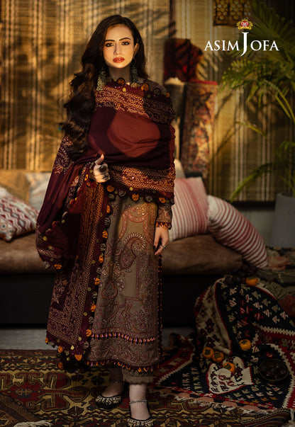 AJKT-11 EMBROIDERED SLUB RAW SILK 3 PCS
