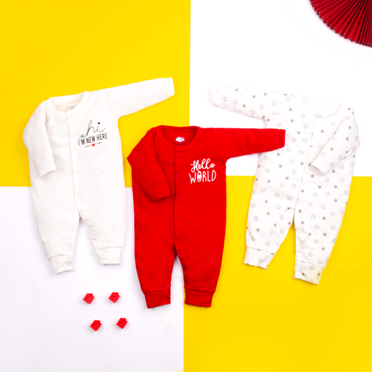 Baby Boy 3Pk Sleepsuits Hello World Print