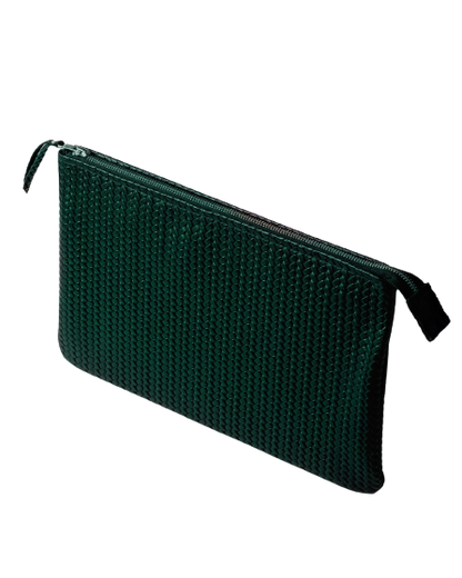 Coffer Mini Handwoven Leather Zipper Clutch-Green
