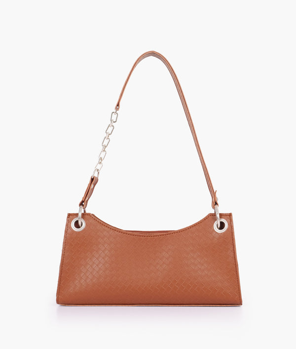 RTW Creation - Brown weaved elongated chain handle purse