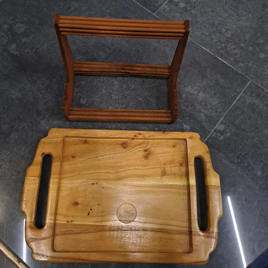 Wooden serving tray dish set with stand