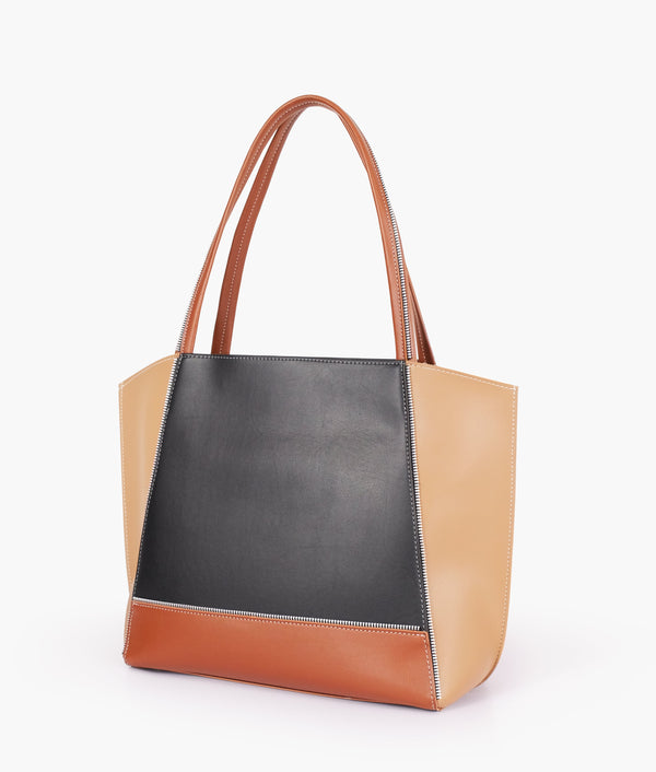 RTW Creation - Coffee color block tote bag