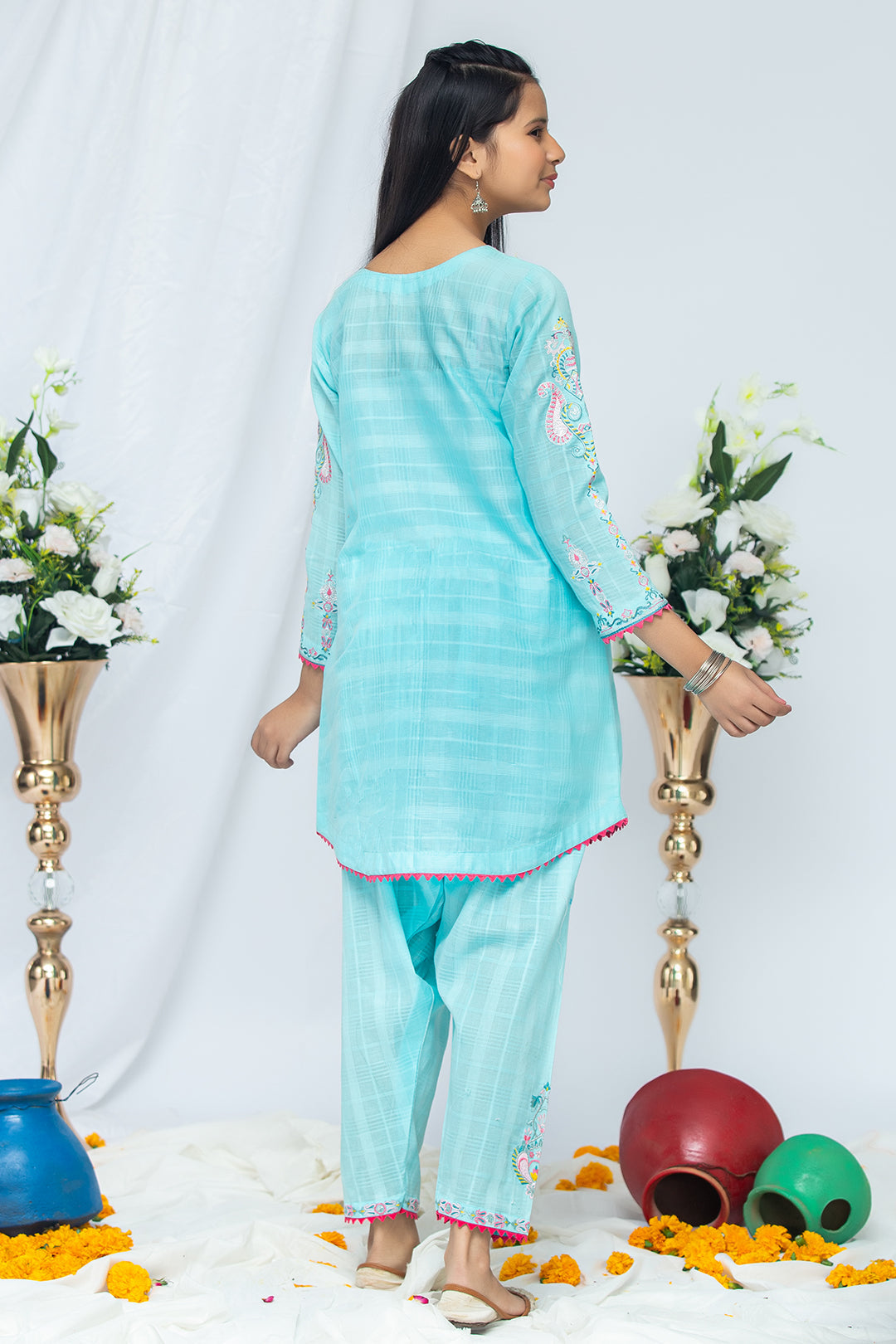 2PCS Jacquard Suit Shirt & Cotton Trouser SKU: EMB-046