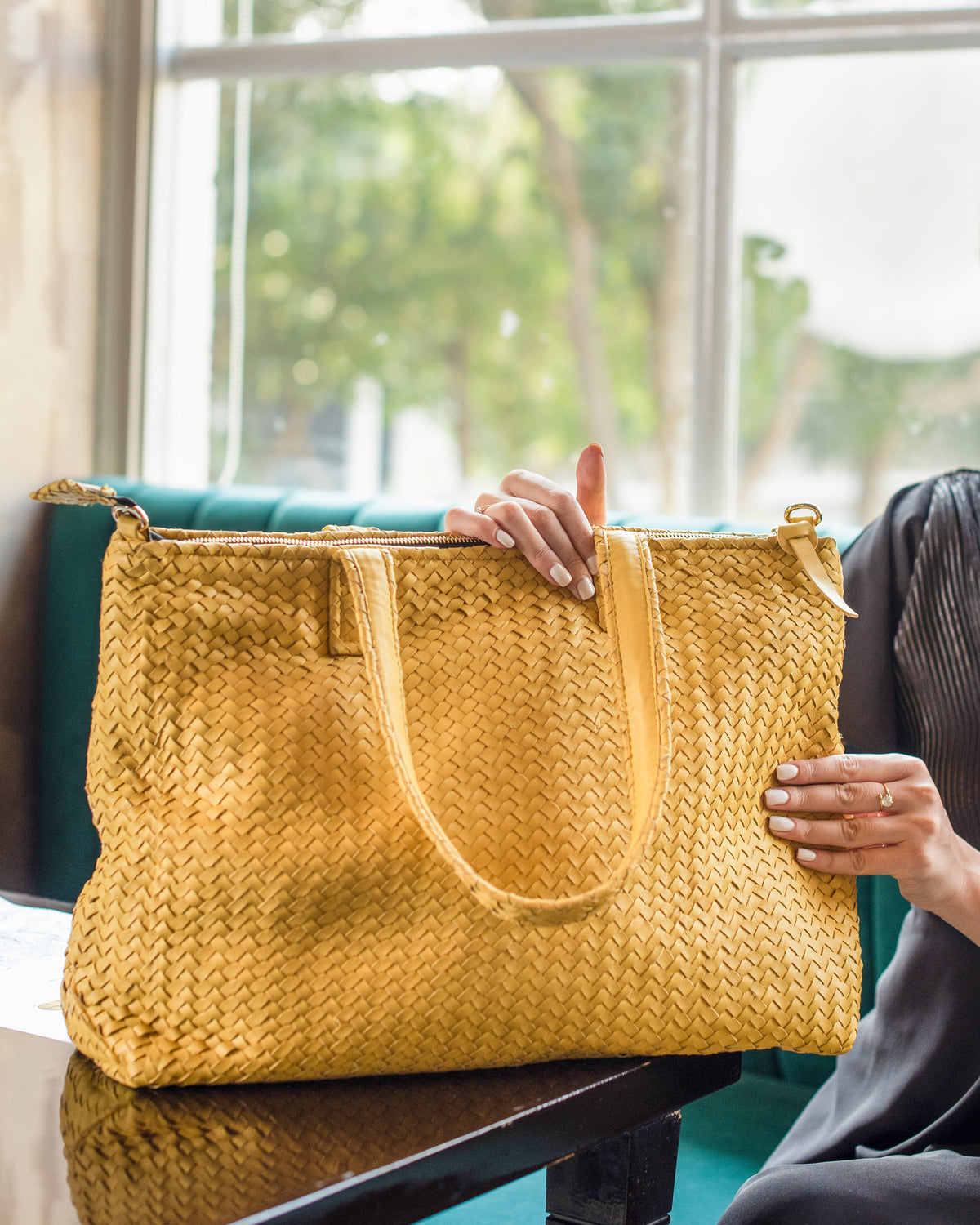 Handmade Woven Original Leather Bag-Yellow