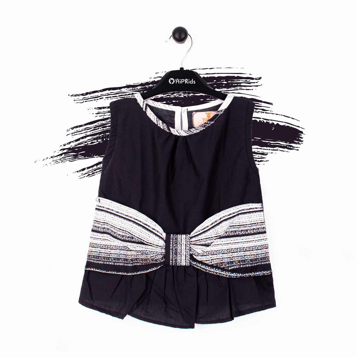Baby Girl Black White Big Bow Top