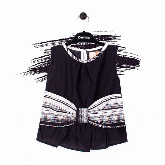 Baby Girl Black White Big Bow Top