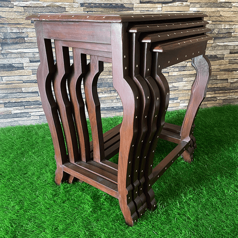 Riwayati White Art Dark Brown 20" Nesting Tables Set Of 4