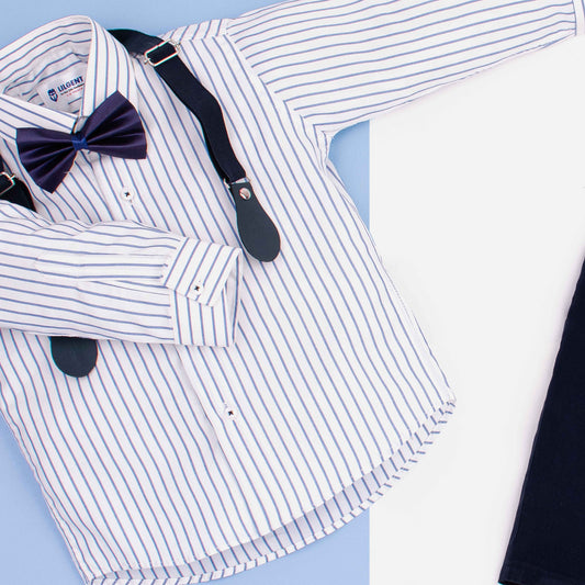 Baby Boy 4 Piece Set Blue Stripes / Navy Formal Set