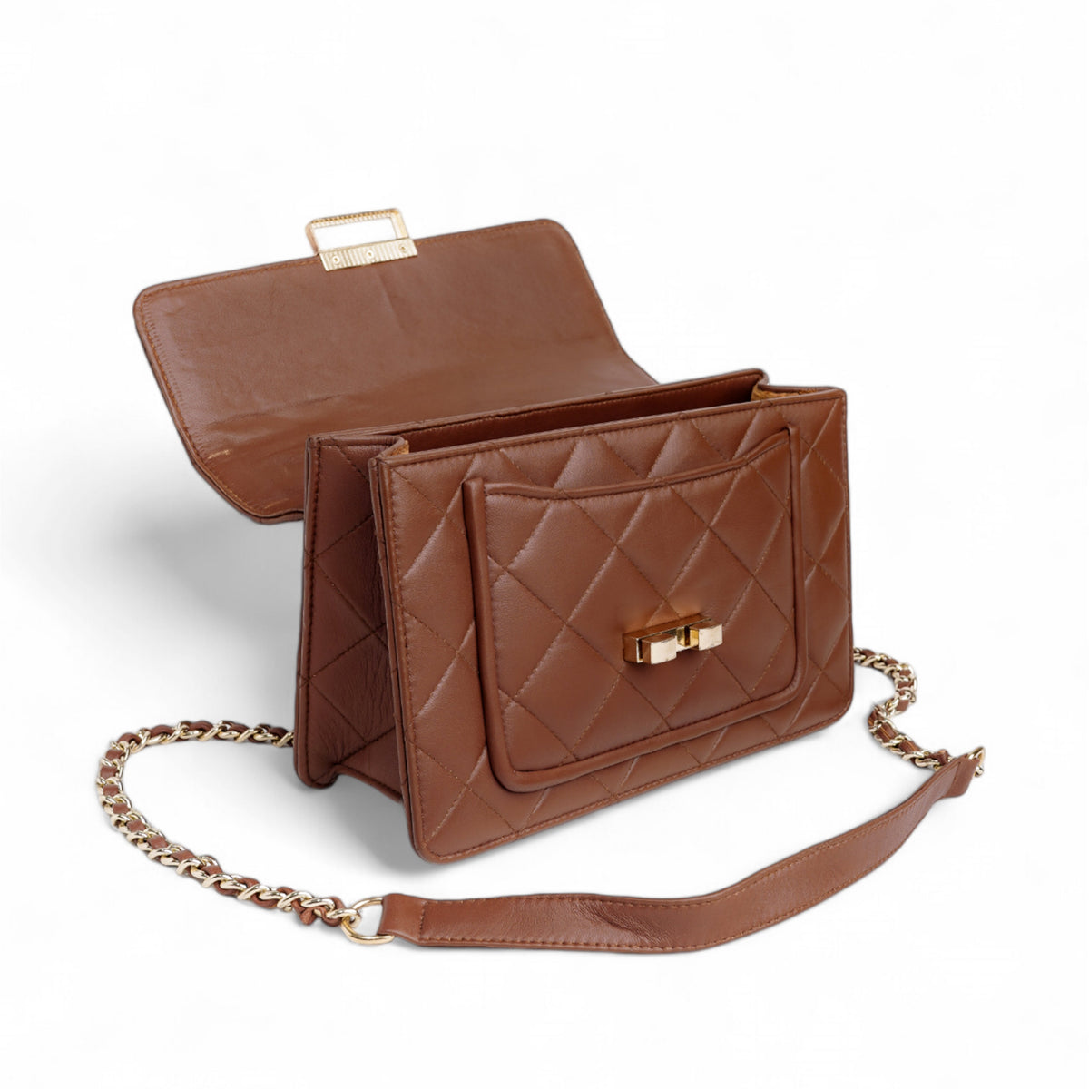 Flora Quilted Crossbody Leather Bag- tanbrown