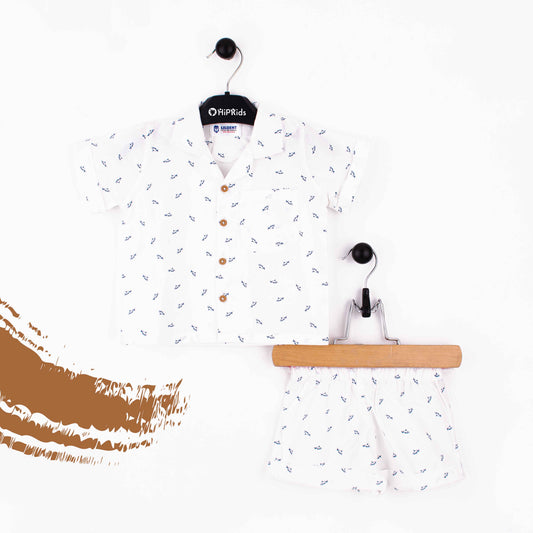 Baby Boy 2 Piece Safari Set White Shark Print