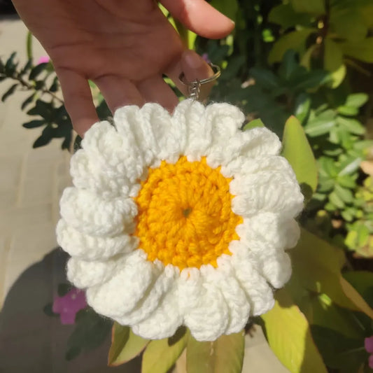 Cute handmade crocheted daisy keychain