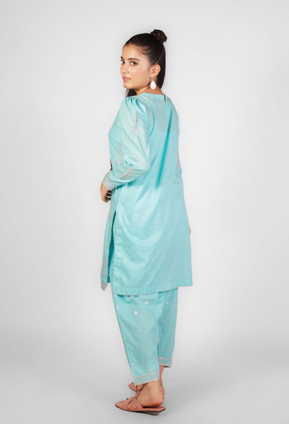 2PCS Embroidered Suit In Pale Blue SKU: SFC-200