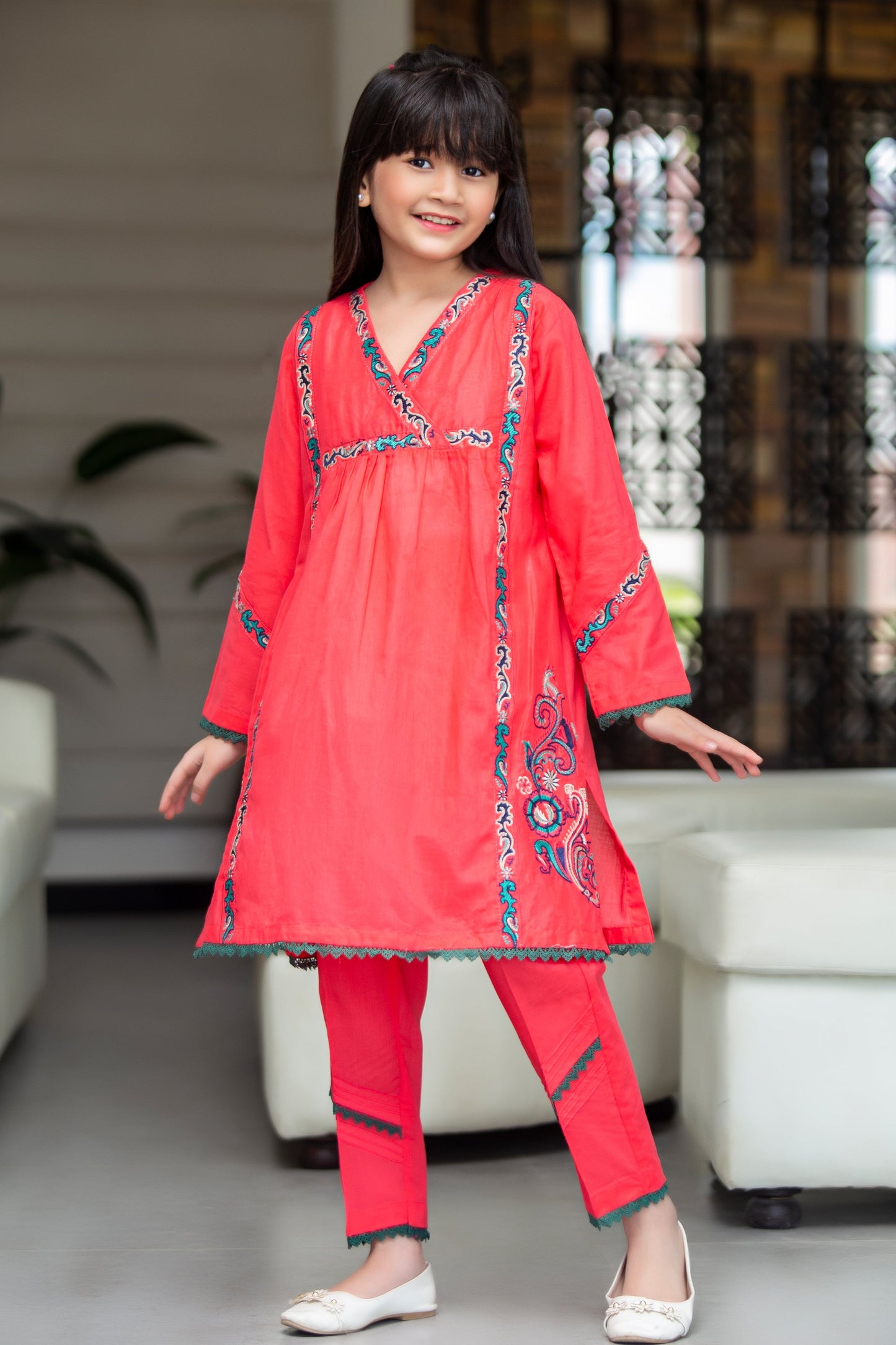 2 PCS-050, Red Cotton Lawn 2 pcs Dress with Embroidery