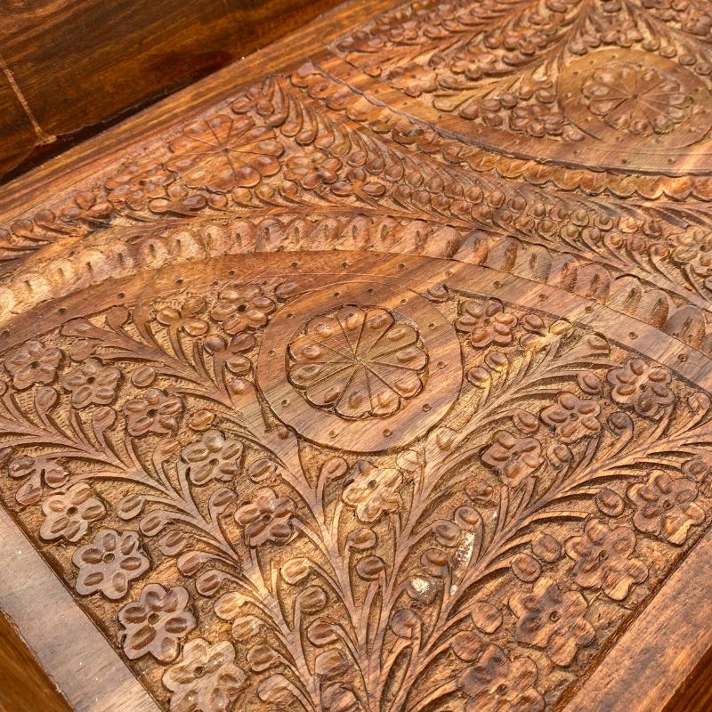 Carved Tea Wagon-Wooden Serving Tray