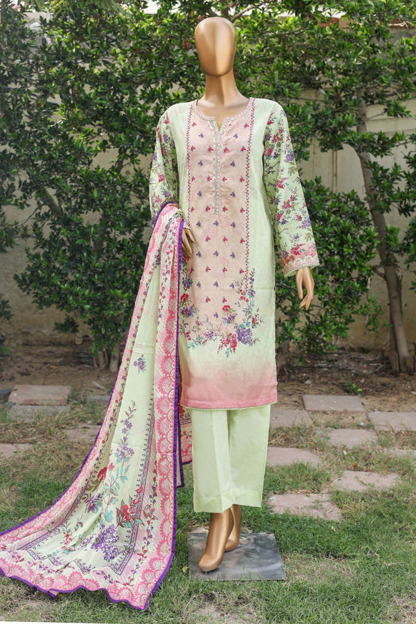 Bin Saeed Stitched 3 Piece Printed Cotton Mid Summer Collection'2024-WC-1070-Mint