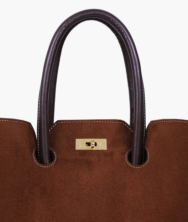 RTW Creation - Dark brown suede tote bag with multiple compartments