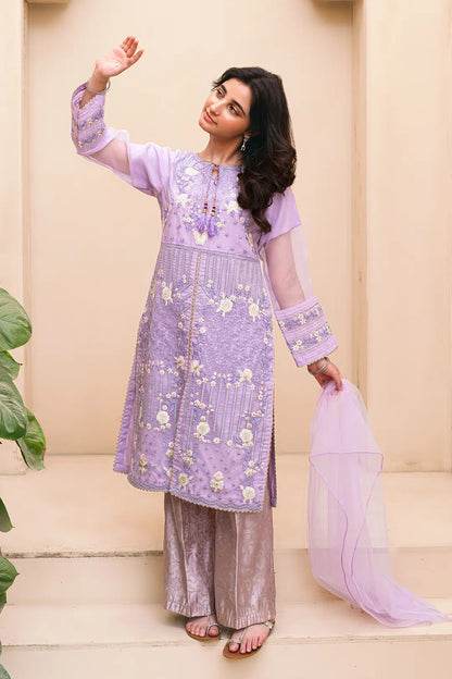 Lilac Embroidered 3 Piece Suit /Organza Fabric SKU: RTWFDS-013