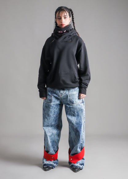 Leather Strap Denim Jeans