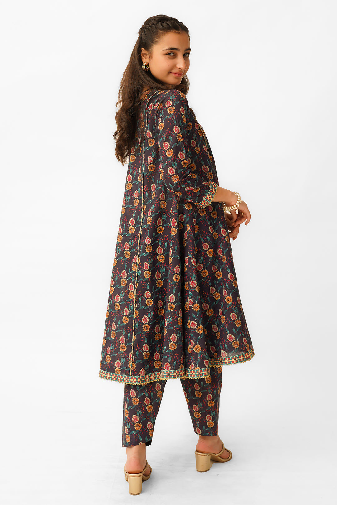 T-ALPRTW-034, Lawn printed Angrakha style frock with the pear of shalwer