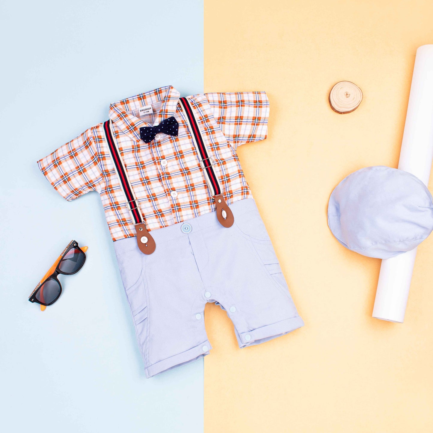 Baby Boy3 Piece Sky Checked Formal Romper