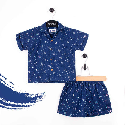 Baby Boy 2 Piece Safari Suit Blue Anchor Print