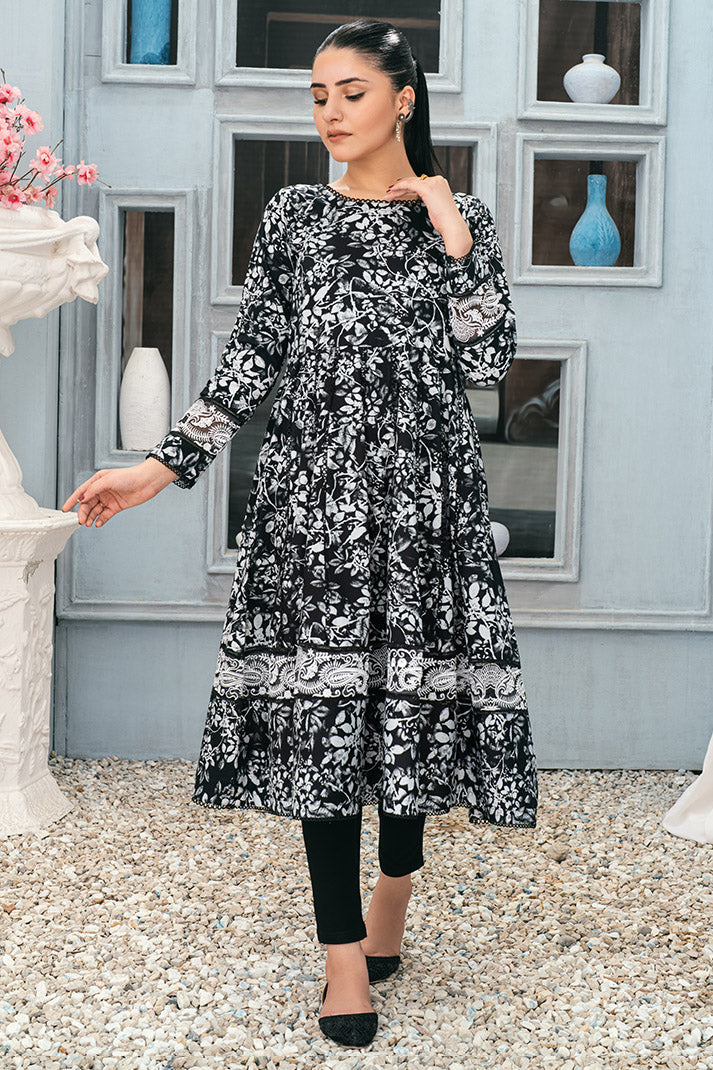 Printed Flair Frock With Embroidery FRK-054