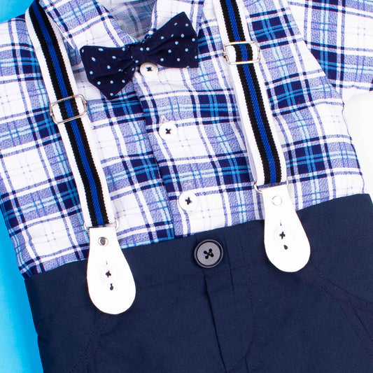 Baby Boy3 Piece Blue Checked Formal Romper