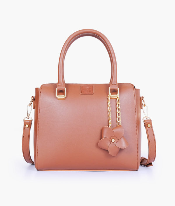 RTW Creation - Brown handbag with flower charm