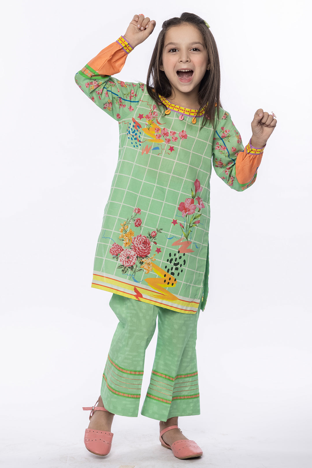 2Pcs Printed Lawn Suit LT-Green SKU: MAC-018