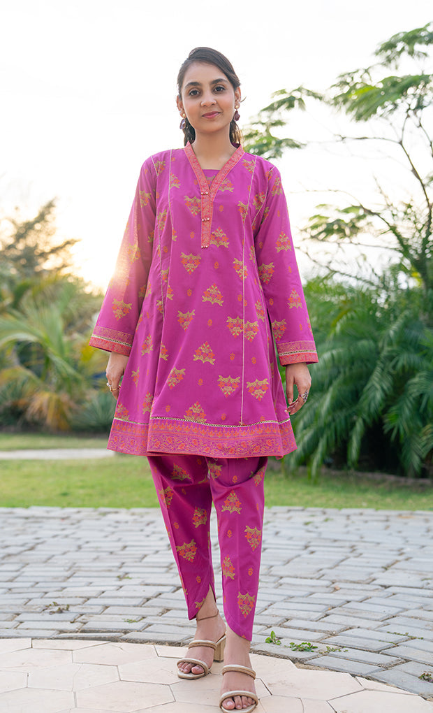 T-ALPRTW-061, Table Print Frock And Tulip Trouser