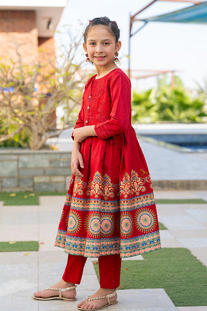 SFC-182, Embroidered Shirt And Table Print Pannles With The Pair Of Stright Trouser